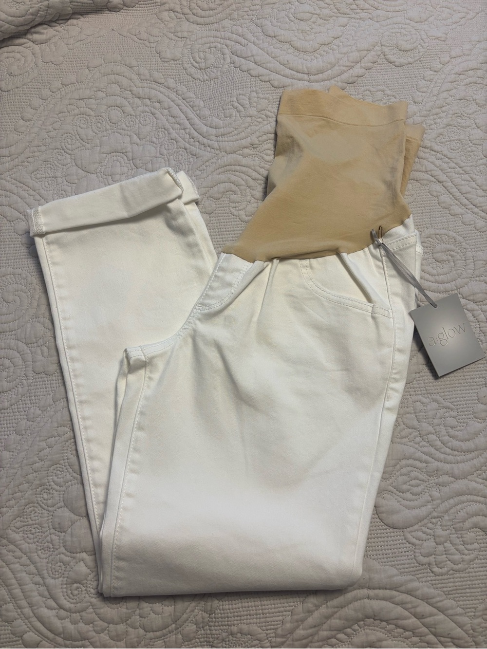A:glow Maternity White Crop Jeans Sz. 8 NWT
